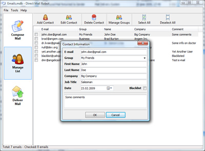 Freeware bulk e-mail system and e-mail list management software